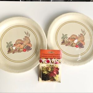 16 Vintage Thanksgiving paper plates & confetti